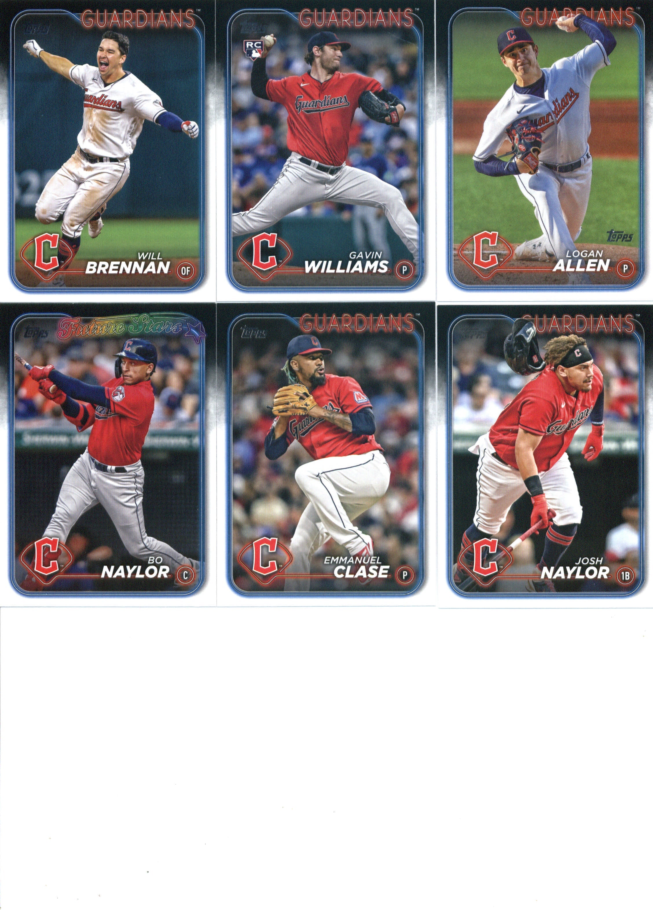 2024 Topps Series 1 Cleveland Guardians Team Set of 10 Cards